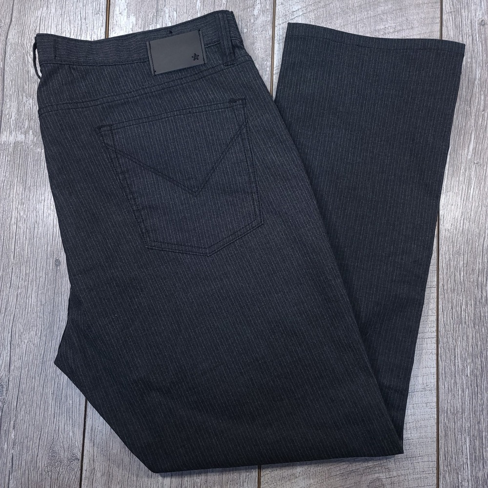 John Varvatos Bowery Jeans Mens 38x30 Black Pinstripe Slim Straight Leg Pant